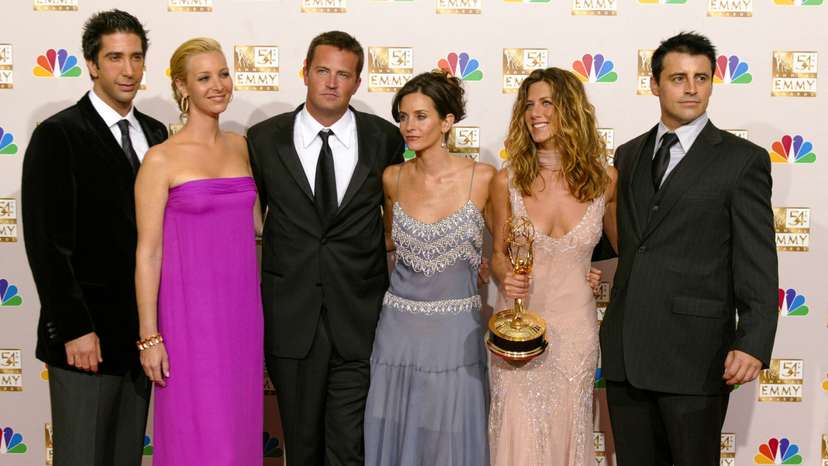 Friends cast appears with winner Jennifer Aniston at Emmy Awards