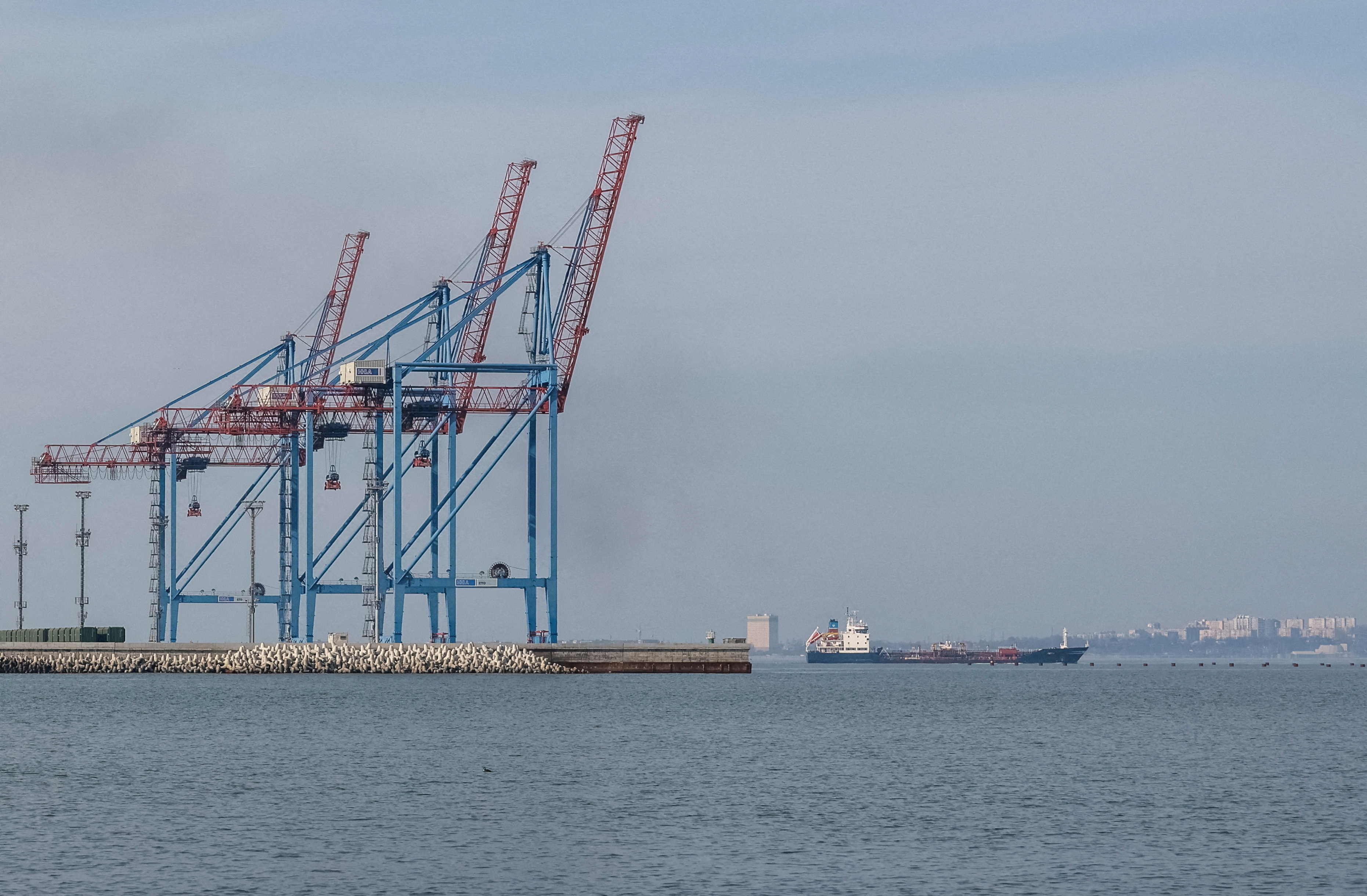 FILE PHOTO: A cargo vessel leaves a port in the Black Sea in Odesa