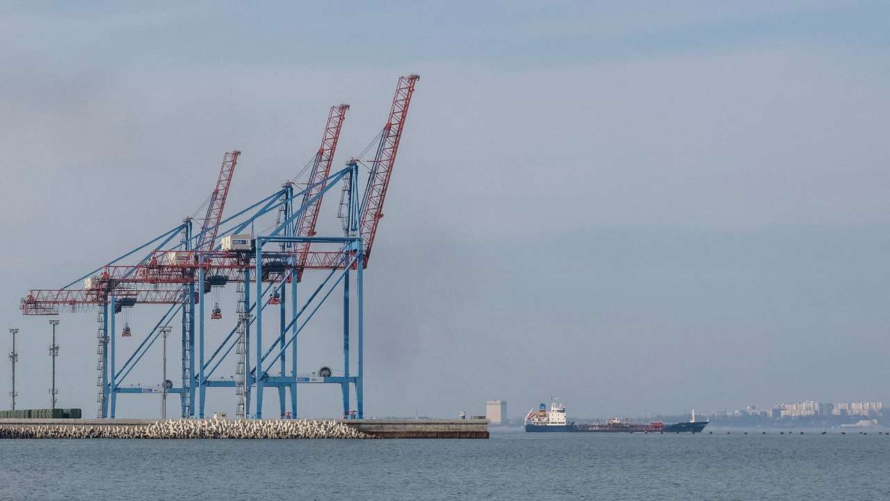 FILE PHOTO: A cargo vessel leaves a port in the Black Sea in Odesa