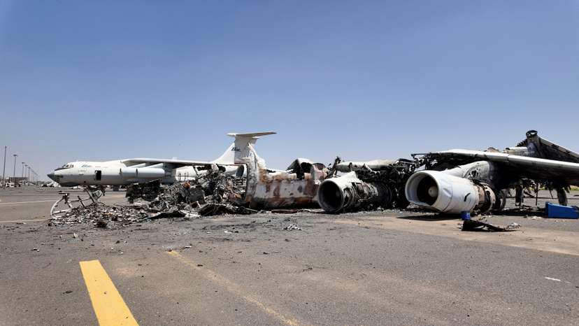 A general view of destroy planes' wreckages on tarmac at Khartoum Airport