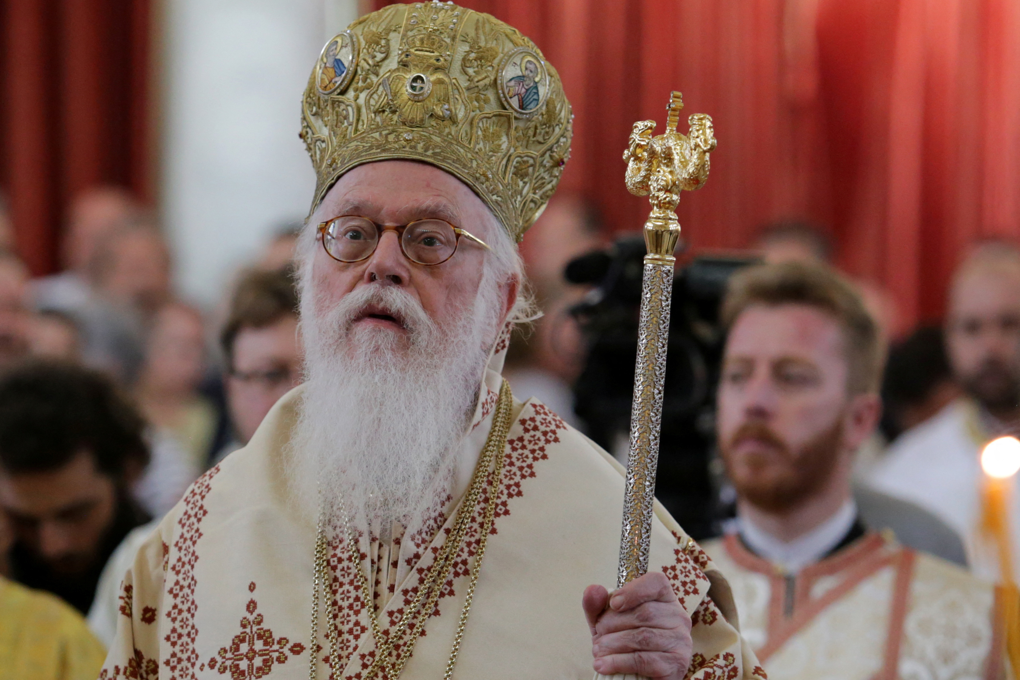 FILE PHOTO: Archbishop of Tirana, Durres and All Albania Anastasios holds a mass at Resurrection of Christ Orthodox Cathedral in Tirana
