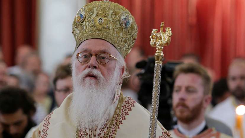 FILE PHOTO: Archbishop of Tirana, Durres and All Albania Anastasios holds a mass at Resurrection of Christ Orthodox Cathedral in Tirana