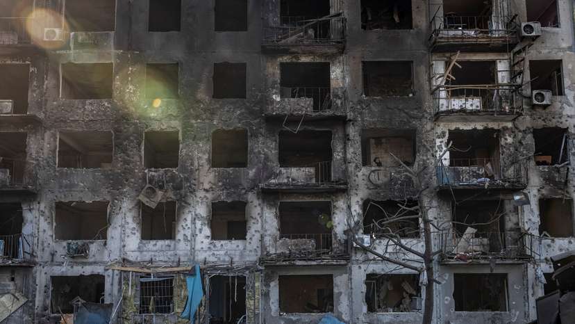 Aftermath of a Russian military strike in Dobropillia