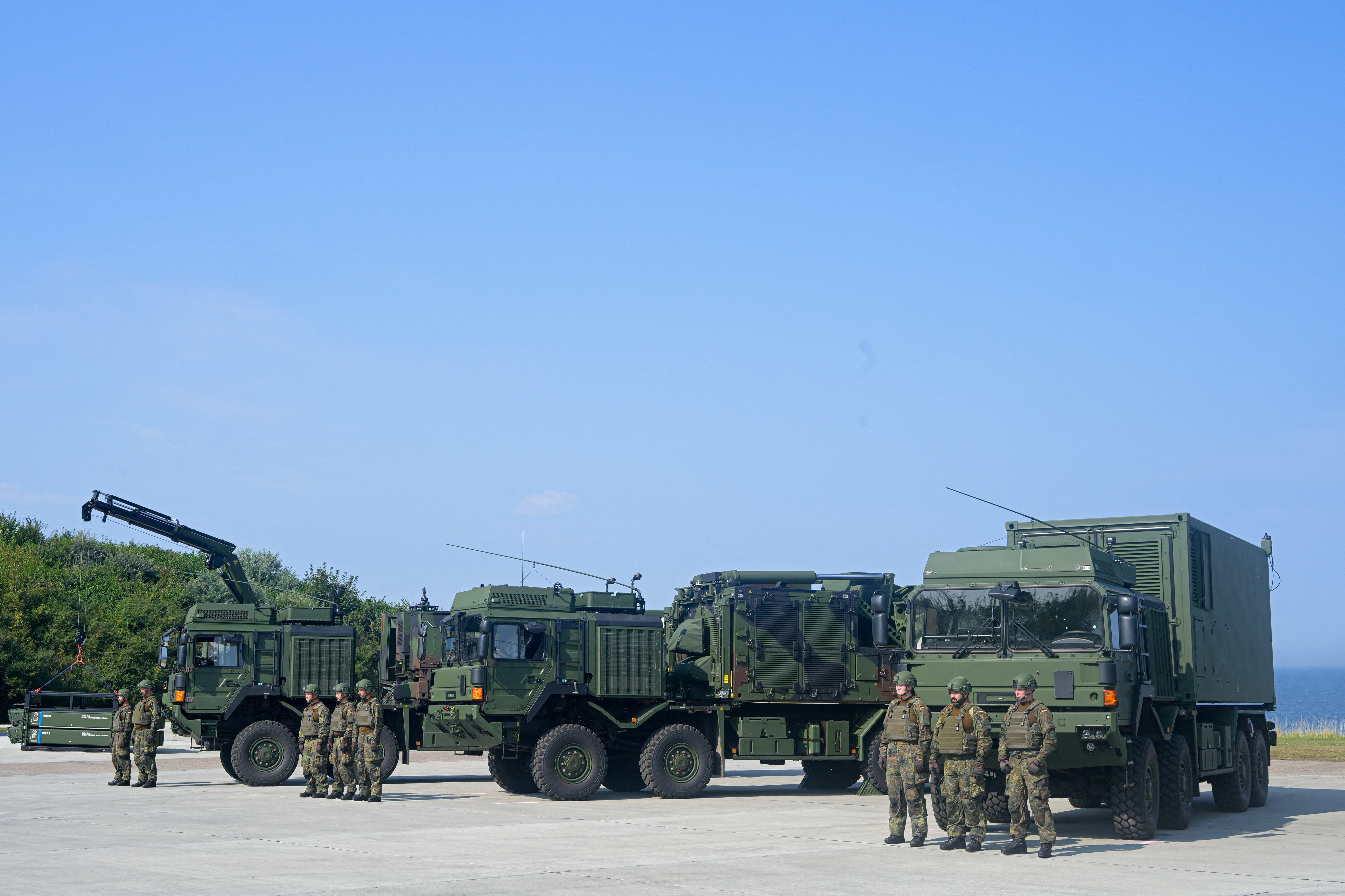 German Chancellor Scholz and Defence Minister Pistorius take part in the commissioning of the IRIS-T SLM air defence system in Panker