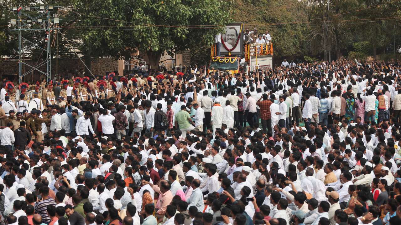 People watch as the body of Maharashtra Deputy Chief Minister Ajit Pawar arrives during his funeral, after he was killed in a charter plane crash, in Baramati, India, January 29, 2026. REUTERS/Francis Mascarenhas