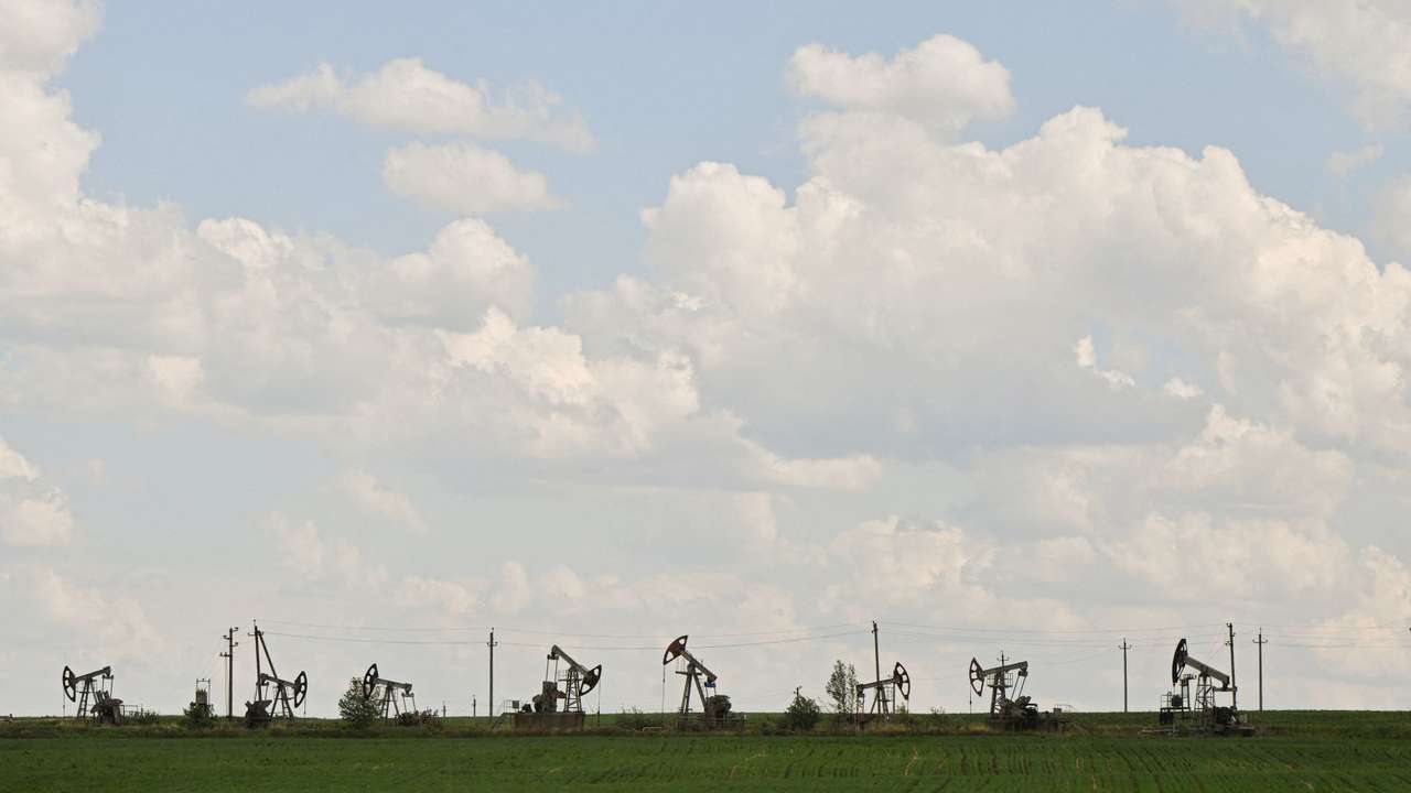 A view shows oil pump jacks outside Almetyevsk