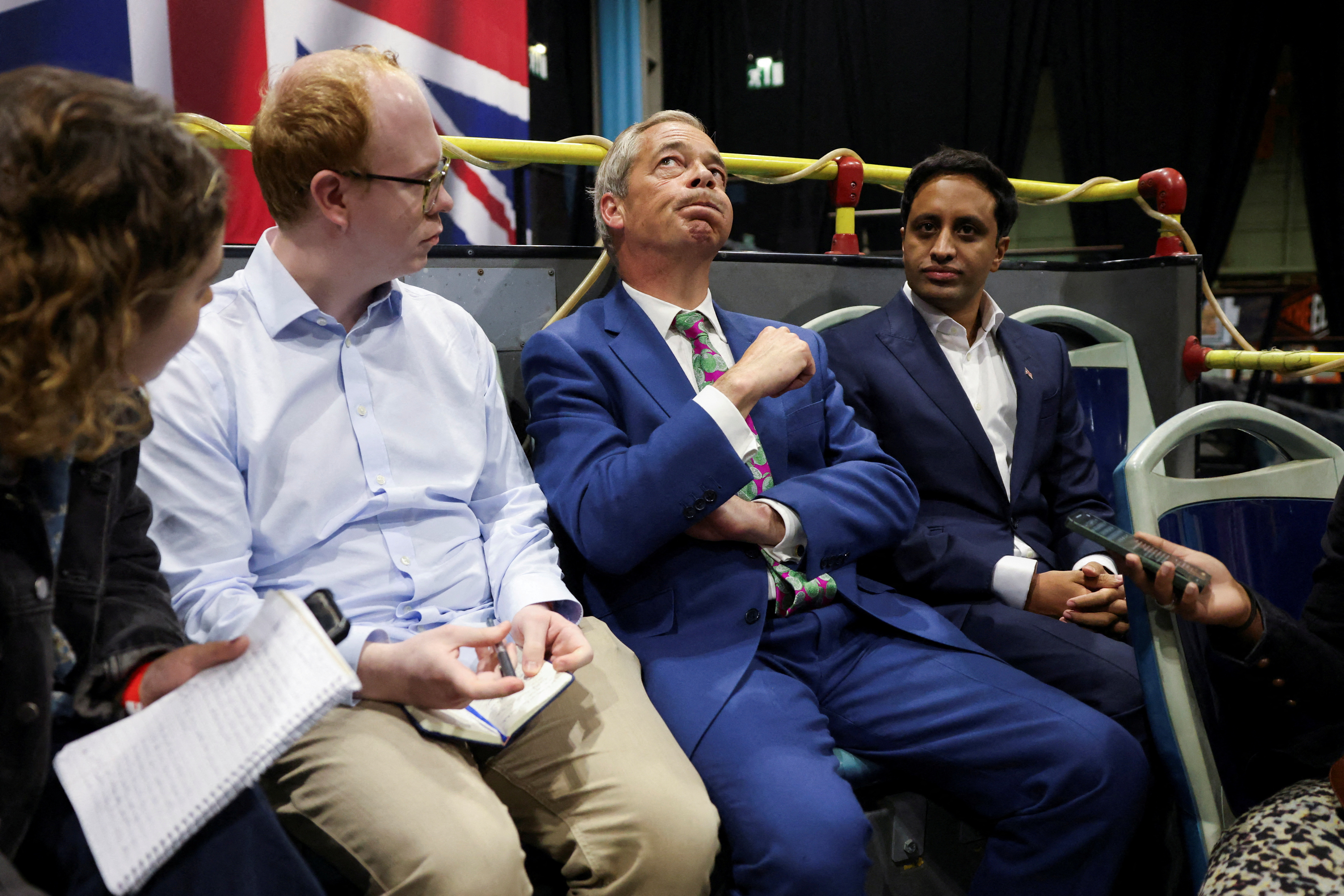 Britain's Reform UK Party Leader Nigel Farage holds a rally at the NEC in Birmingham