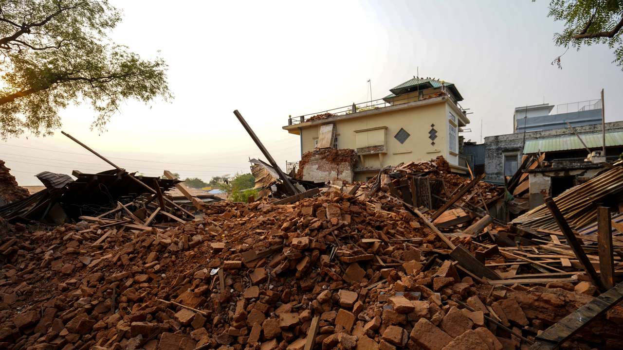 Aftermath of a strong earthquake, at Pyawbwe township, Mandalay