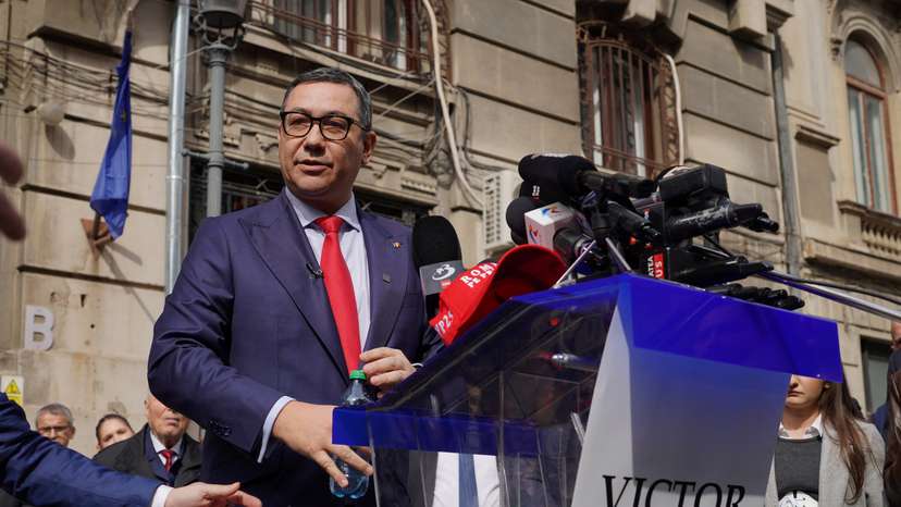 Victor Ponta talks to media after submitting his candidacy for presidential elections