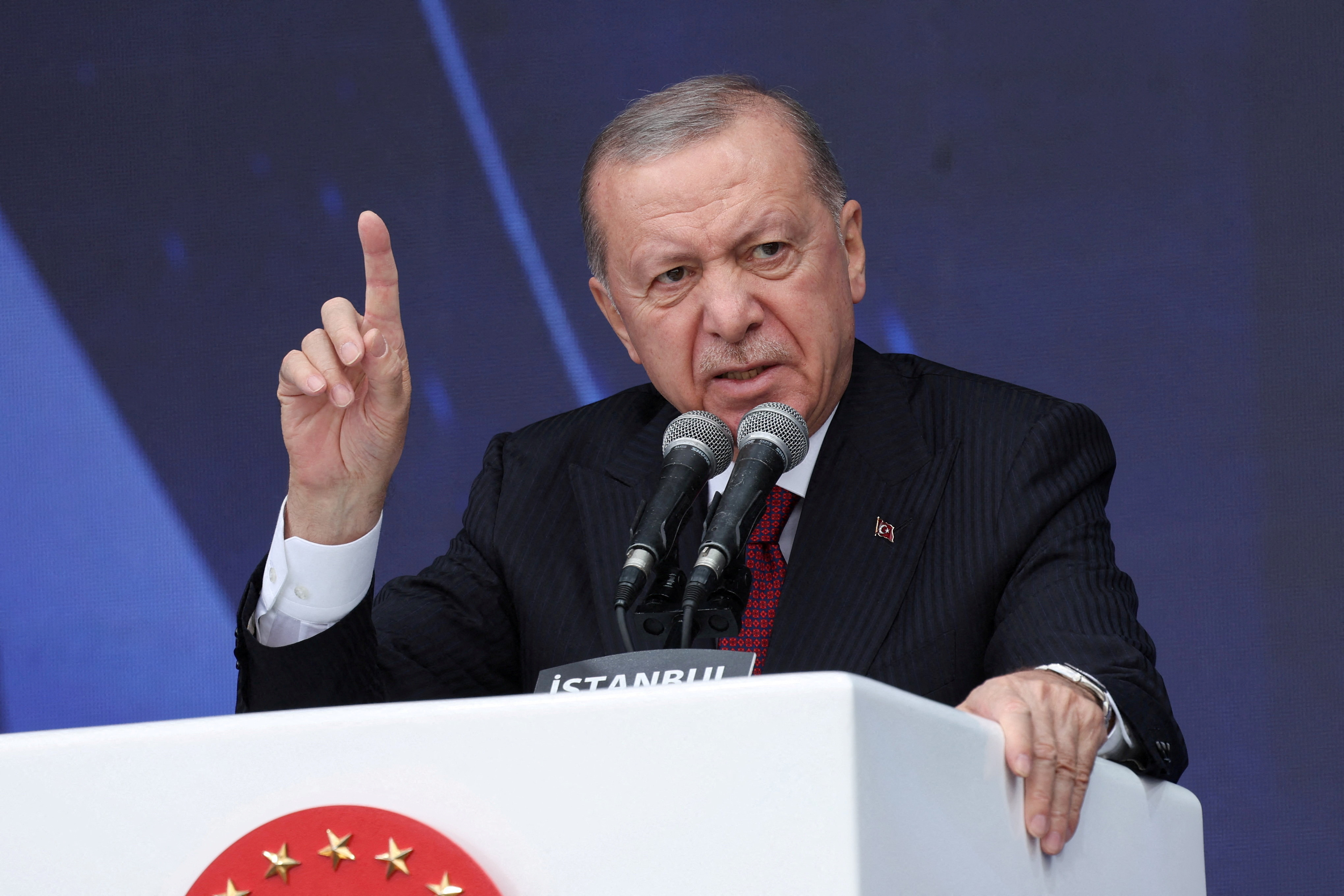 FILE PHOTO: Turkish President Erdogan speaks during a ceremony in Istanbul