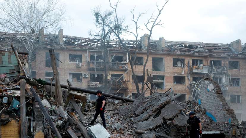 Aftermath of a Russian ballistic missile strike, in Kyiv