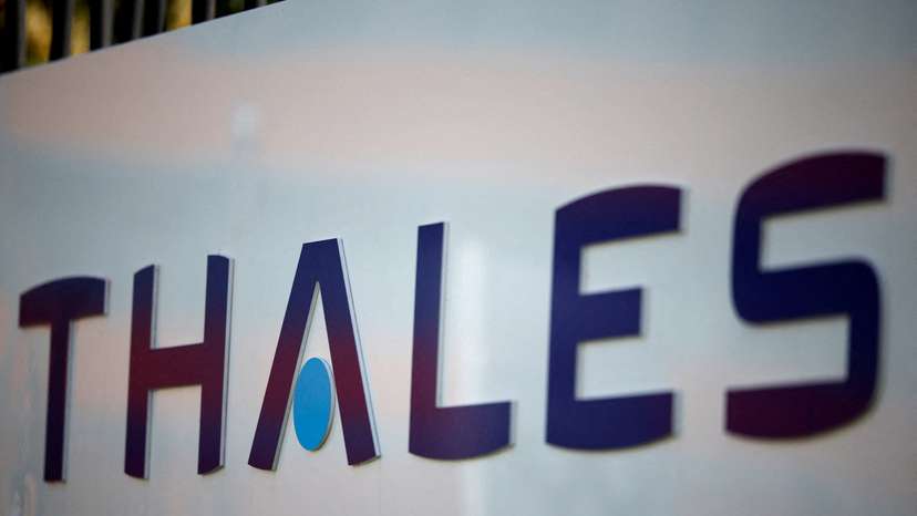 FILE PHOTO: Logo of French defence and electronics group Thales near Paris