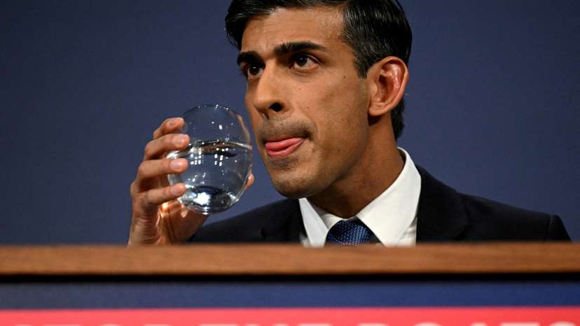 British Prime Minister Rishi Sunak speaks during a news conference in London