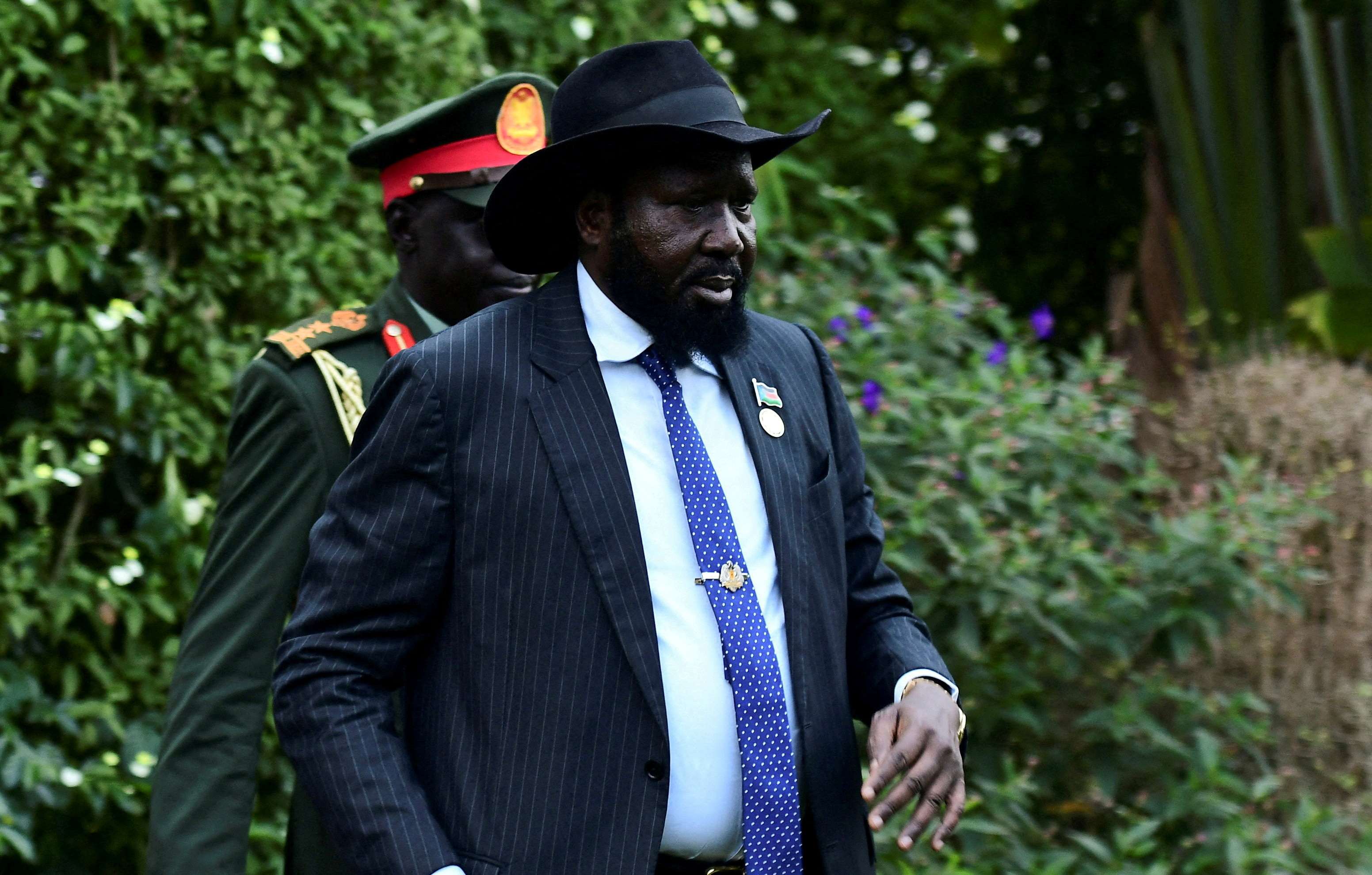 FILE PHOTO: South Sudan's President Salva Kiir Mayardit arrives for the IGAD 42nd Extraordinary Session at the State House in Entebbe