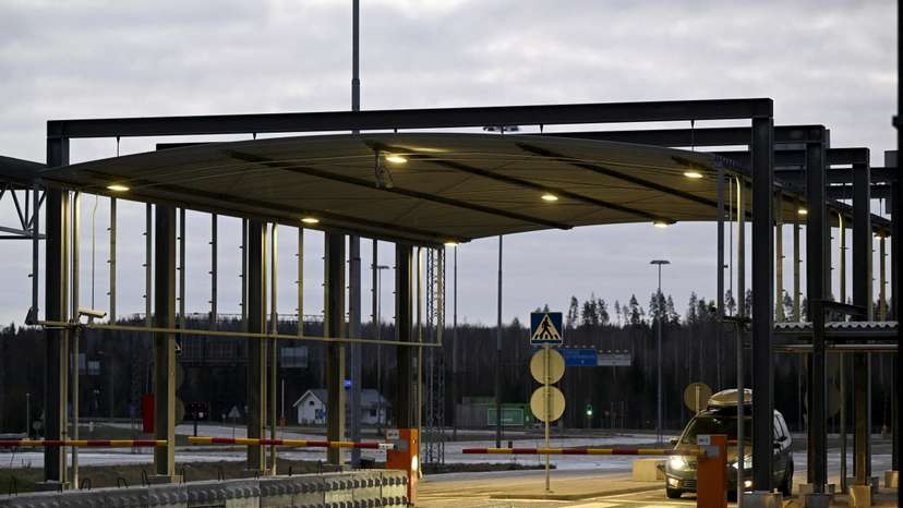 A car is seen at the border between Russia and Finland at the Nuijamaa border checkpoint in Lappeenranta
