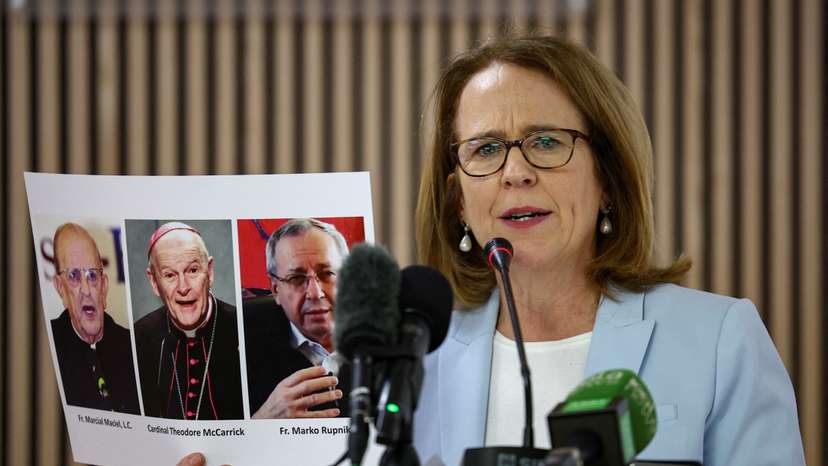 Former religious sisters who say they have endured abuse by world-renowned religious artist Father Marko Rupnik hold a press conference in Rome