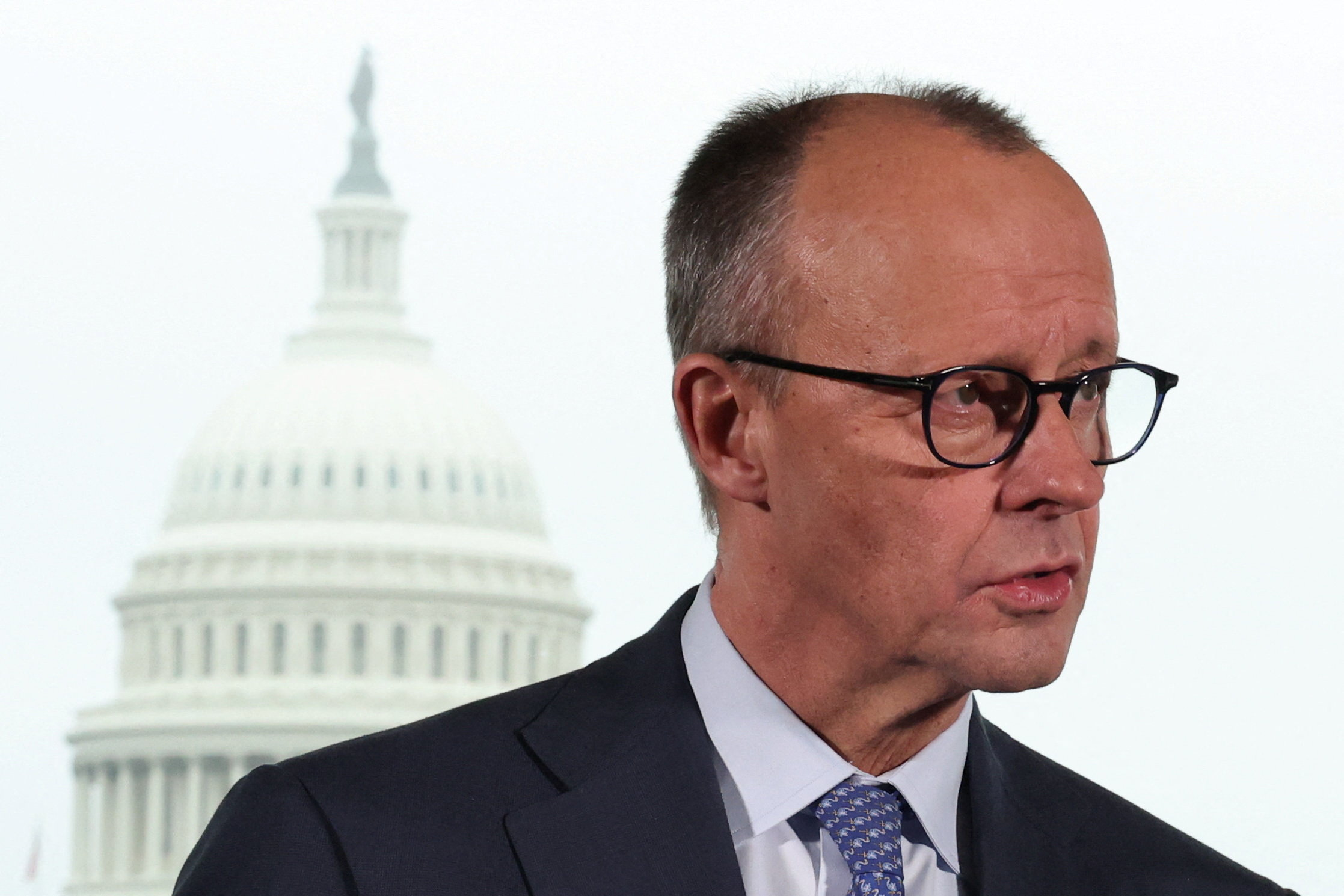 German Chancellor Friedrich Merz holds a press conference following his meeting with U.S. President Donald Trump in Washington