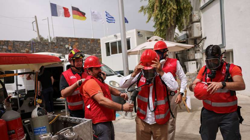 Emergency services staff prepare for the large scale earthquake preparedness "Minoas 2024" drill, in Heraklion