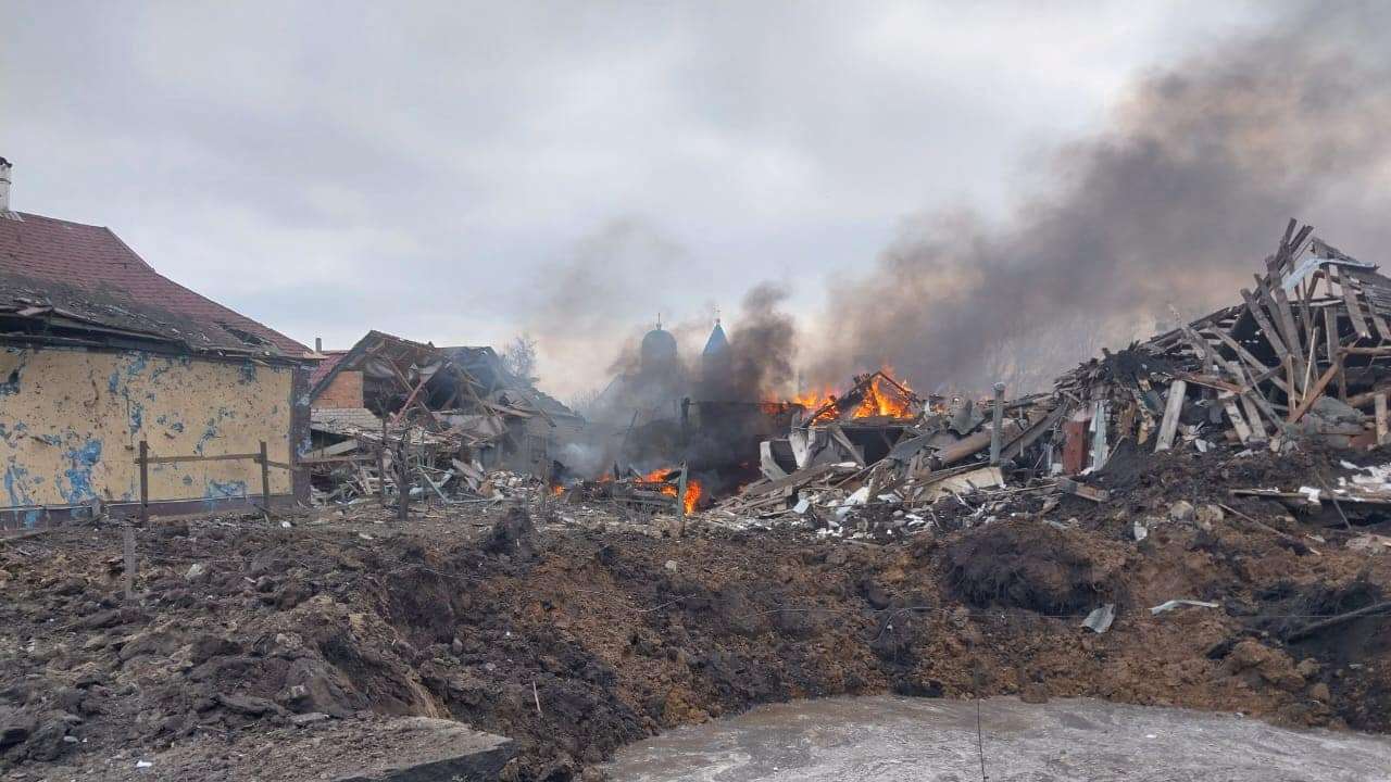Aftermath of a Russian air strike in Borova