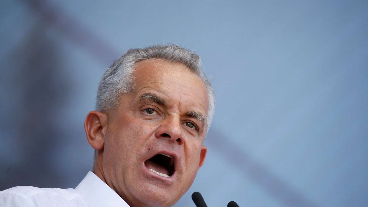 FILE PHOTO: Leader of the Democratic Party of Moldova Vladimir Plahotniuc delivers a speech during a rally in Chisinau