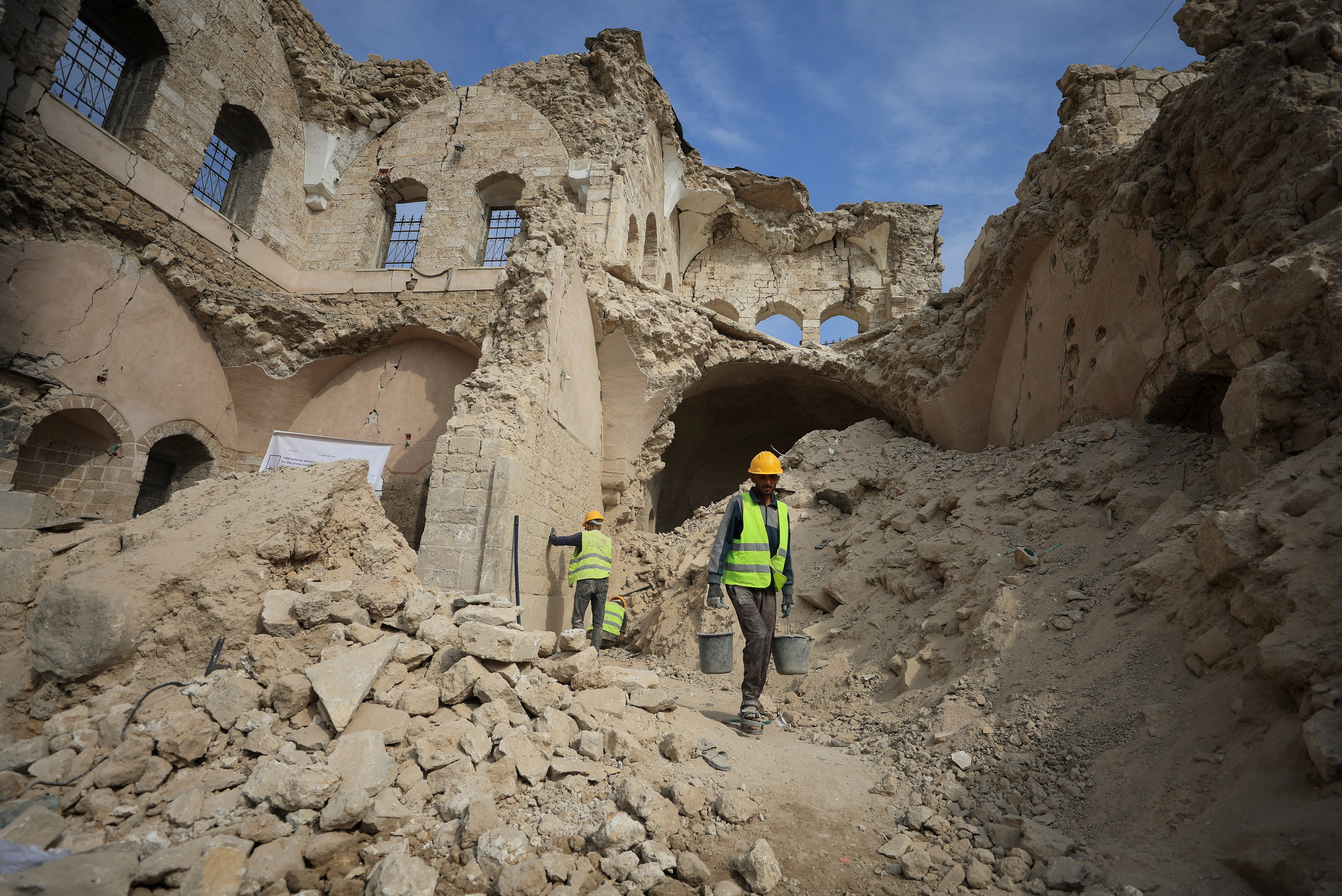Gaza works on restoring damaged historical sites after two years of war in Gaza City
