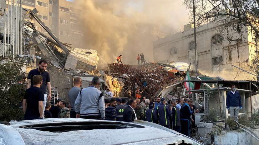 Smoke rises after what the Iranian media said was an Israeli strike on a building close to the Iranian embassy in Damascus