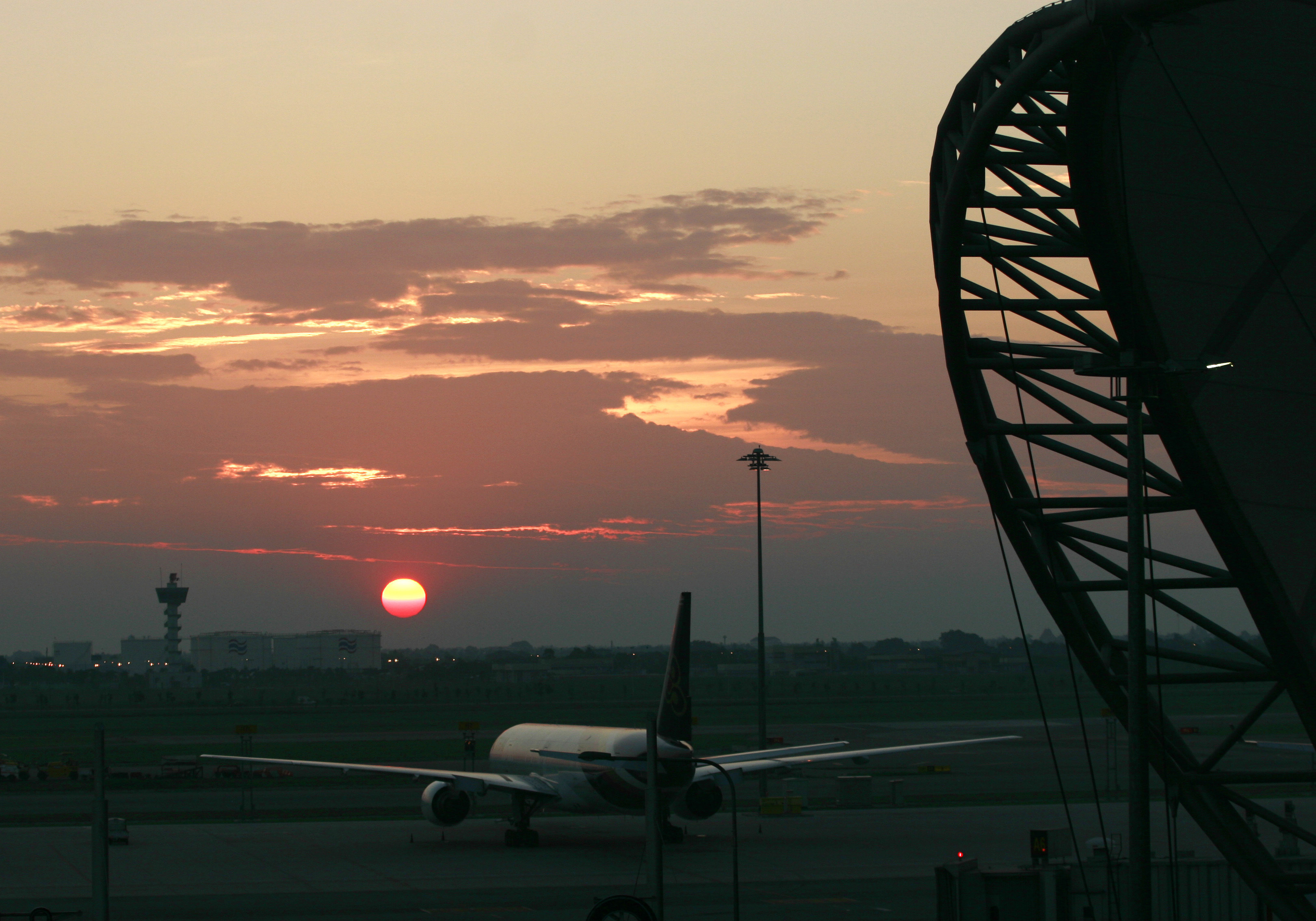 A general view shows Bangkok's Suvarnabhumi international airport during sunrise