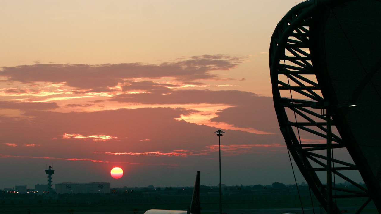A general view shows Bangkok's Suvarnabhumi international airport during sunrise