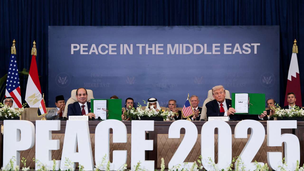 U.S. President Trump participates in the official signing of the first phase of the Gaza ceasefire agreement, in Sharm El-Sheikh