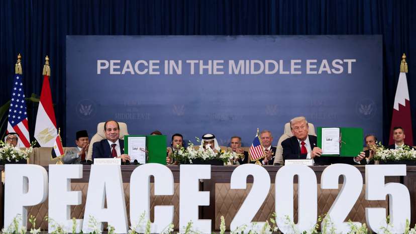 U.S. President Trump participates in the official signing of the first phase of the Gaza ceasefire agreement, in Sharm El-Sheikh
