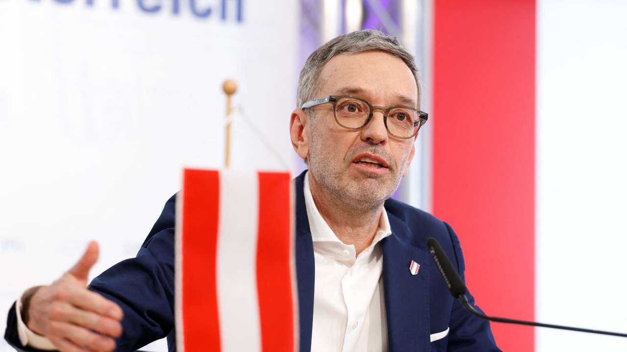 Head of Freedom Party Herbert Kickl addresses the media in Vienna