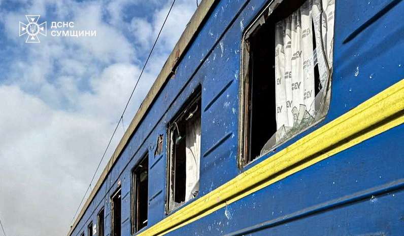 Train attacked by Russian drones at the railway station in Shostka, Sumy region