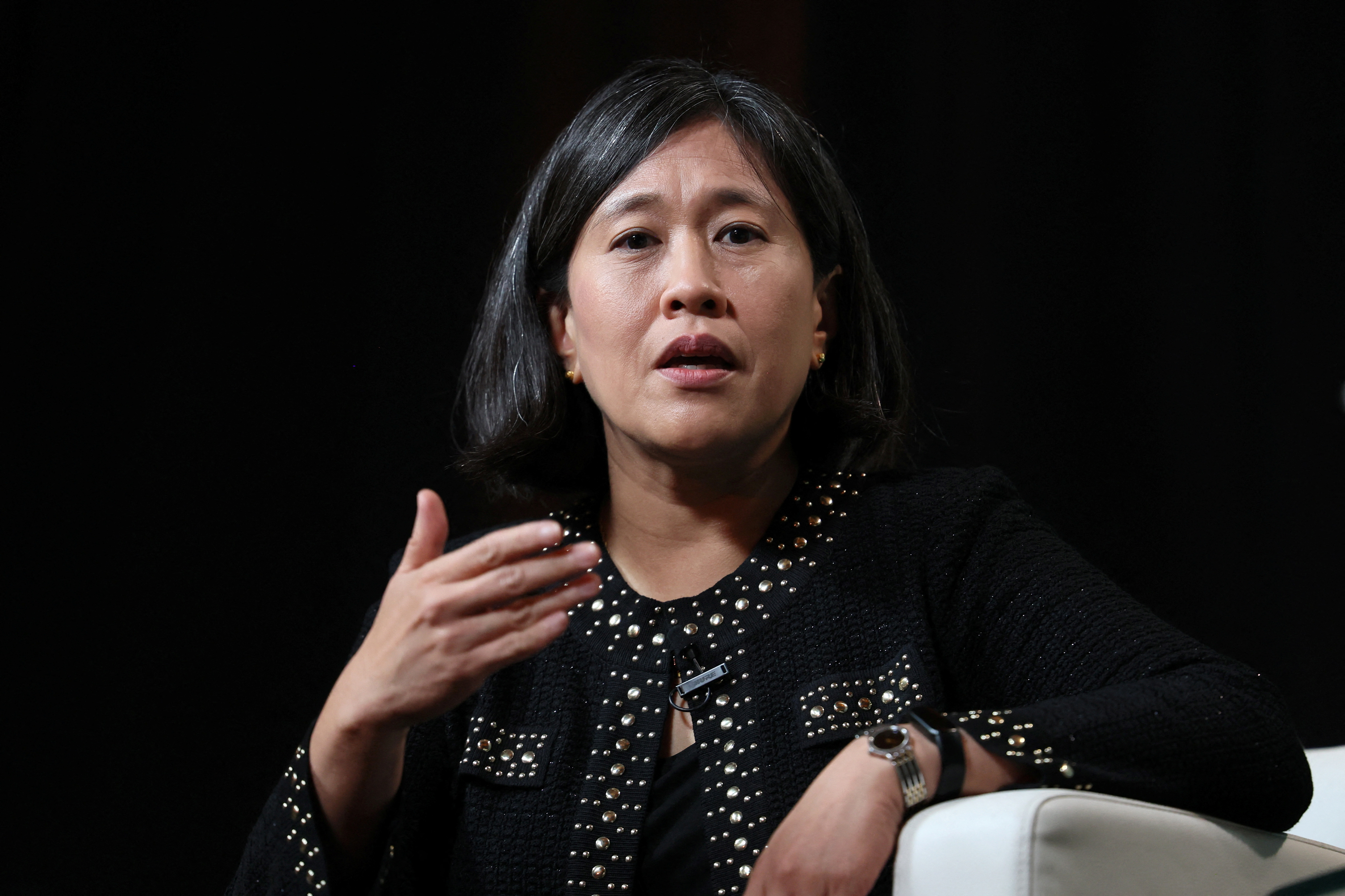 U.S. Trade Representative Katherine Tai speaks during the Axios BFD event in New York