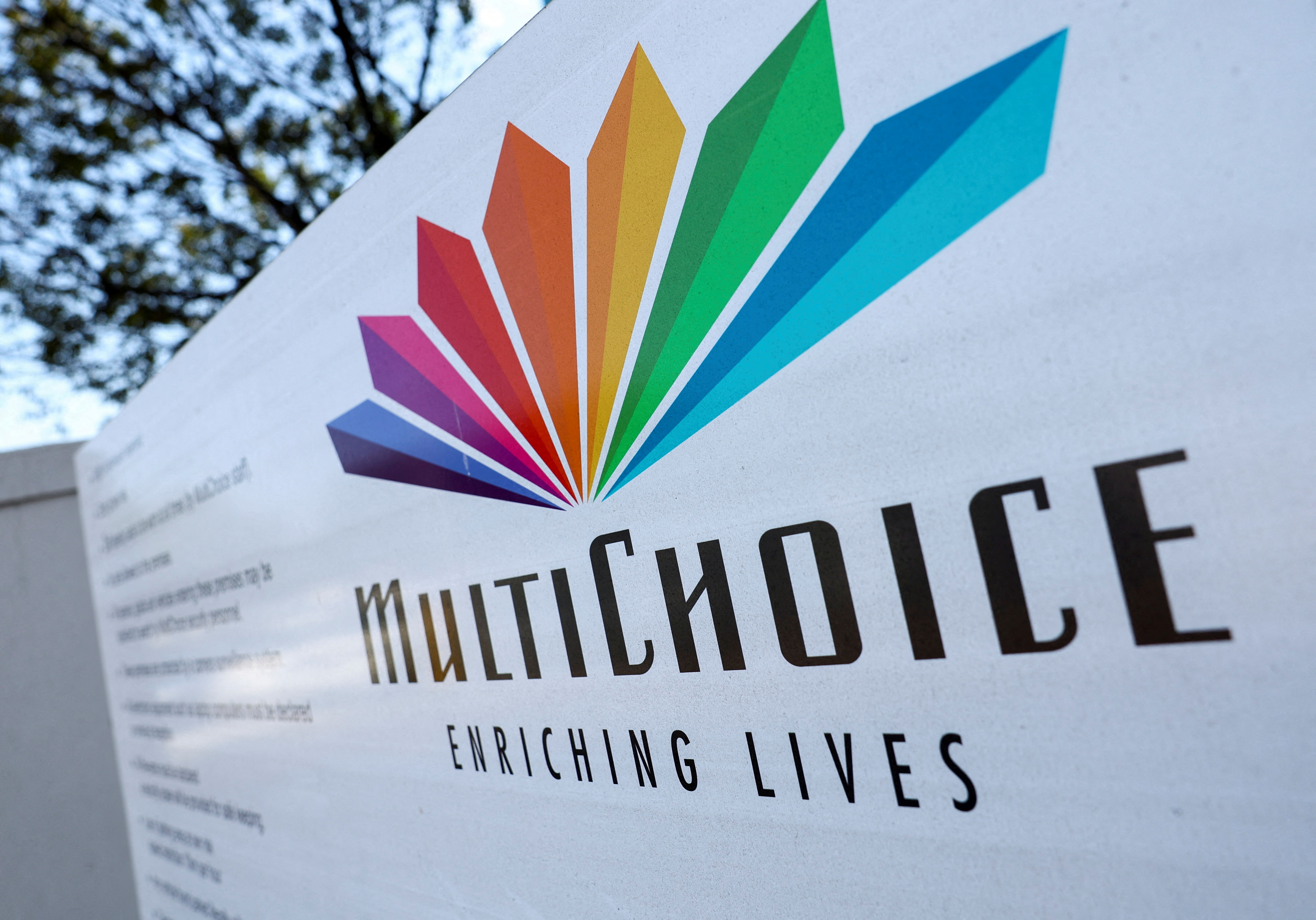 FILE PHOTO: MultiChoice logo is displayed outside the company in Cape Town