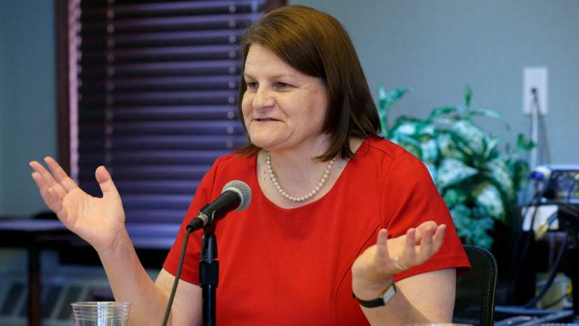 Hannah Dugan speaks as she was seeking election to Milwaukee County Circuit Court during a forum at the Milwaukee Bar Association in Milwaukee, Wisconsin