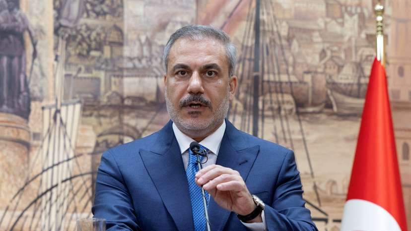 FILE PHOTO: Turkey's FM Fidan talks during a news conference in Istanbul