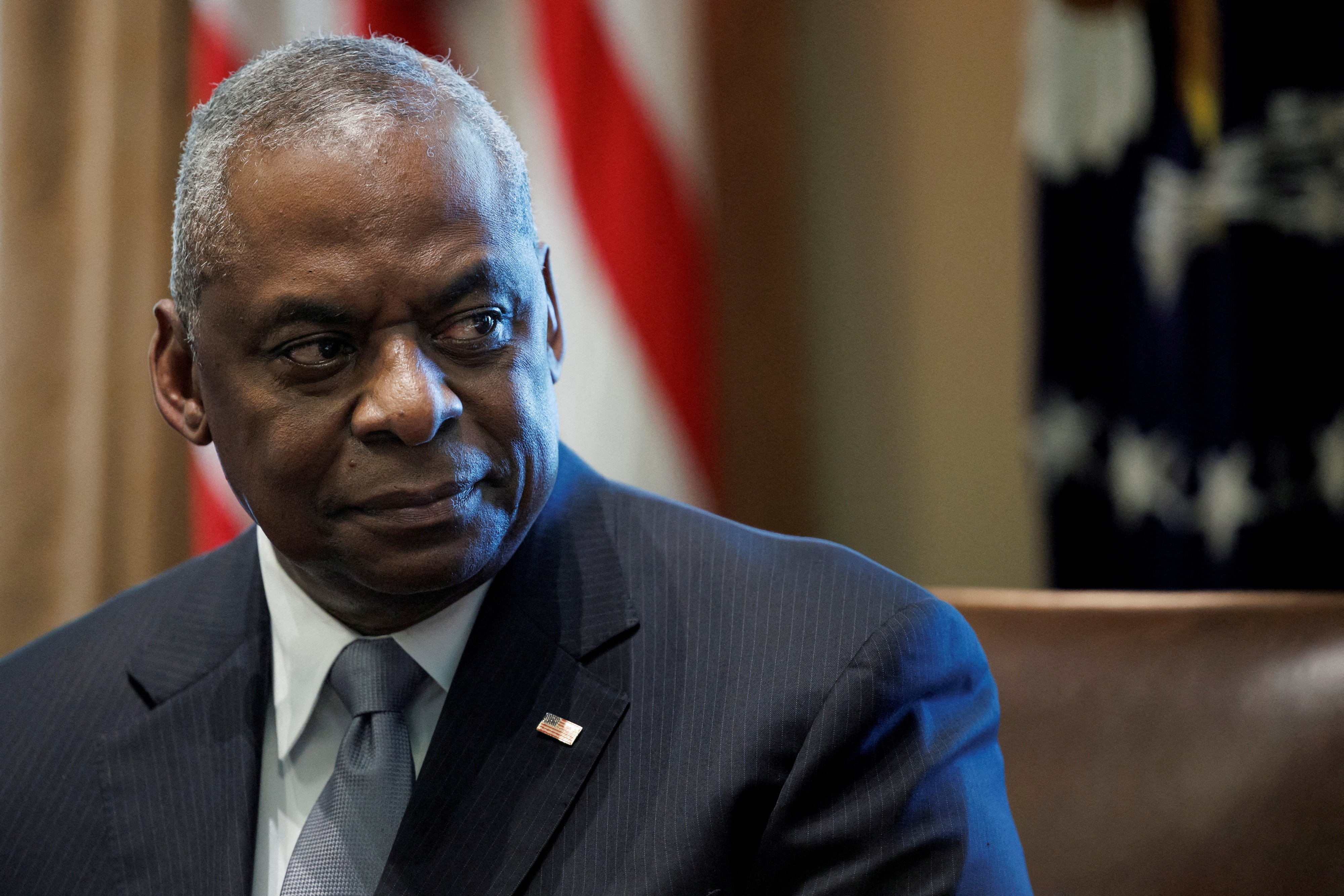 FILE PHOTO: U.S. Secretary of Defense Lloyd Austin during a meeting at the White House