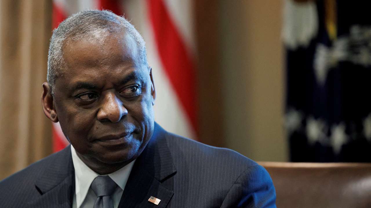 FILE PHOTO: U.S. Secretary of Defense Lloyd Austin during a meeting at the White House