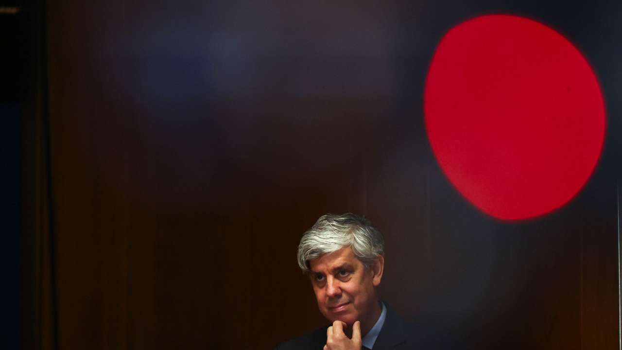 Governor of the Bank of Portugal and ECB governing council member Centeno attends a news conference, in Alenquer
