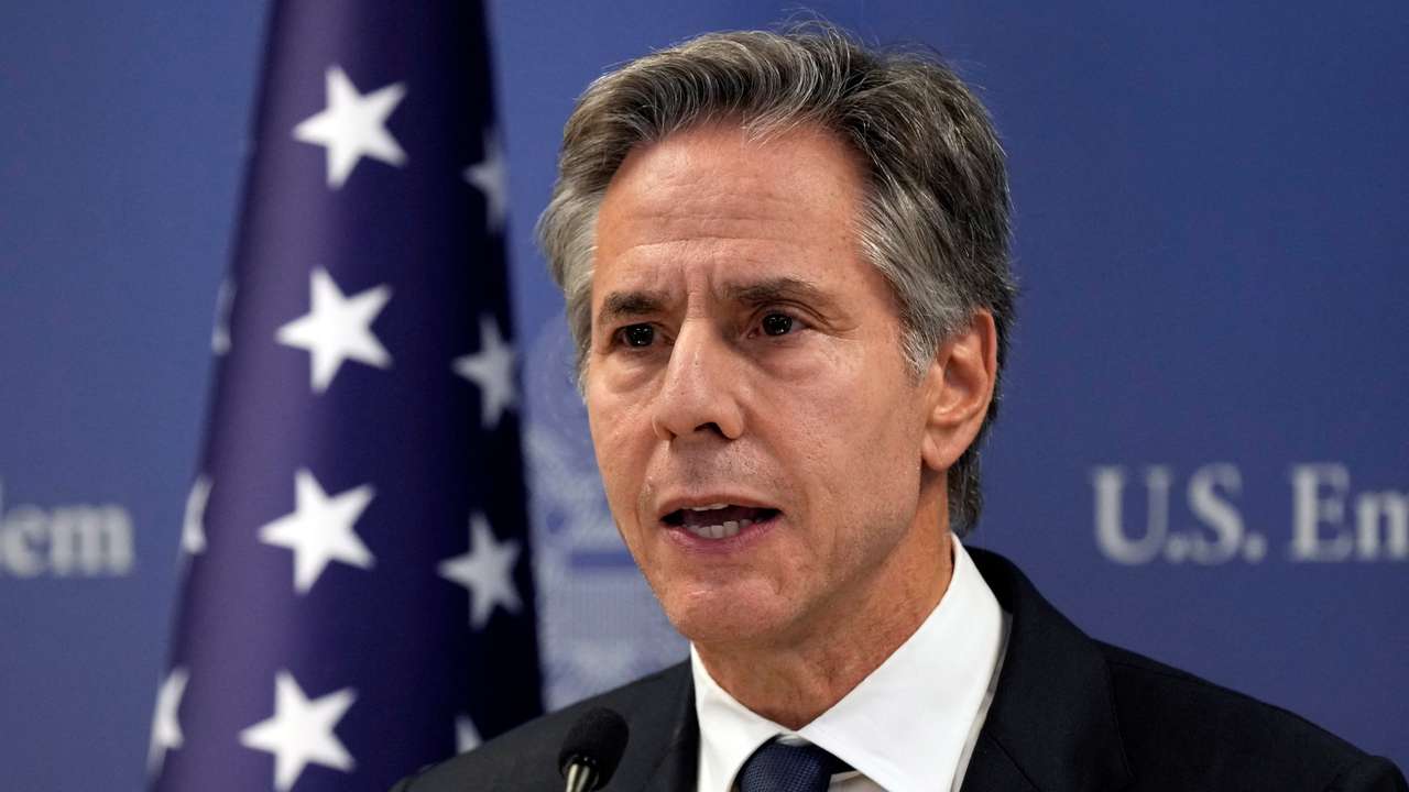 FILE PHOTO: U.S. Secretary of State Antony Blinken speaks in Tel Aviv
