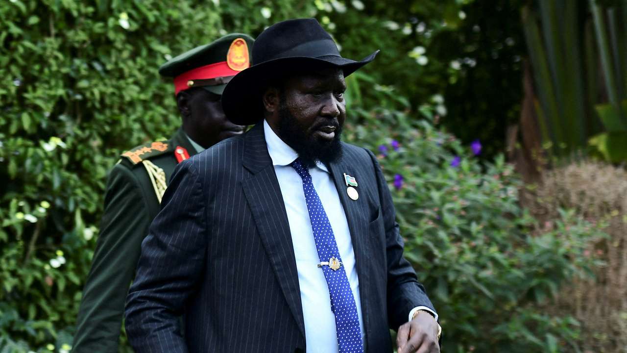 FILE PHOTO: South Sudan's President Salva Kiir Mayardit arrives for the IGAD 42nd Extraordinary Session at the State House in Entebbe