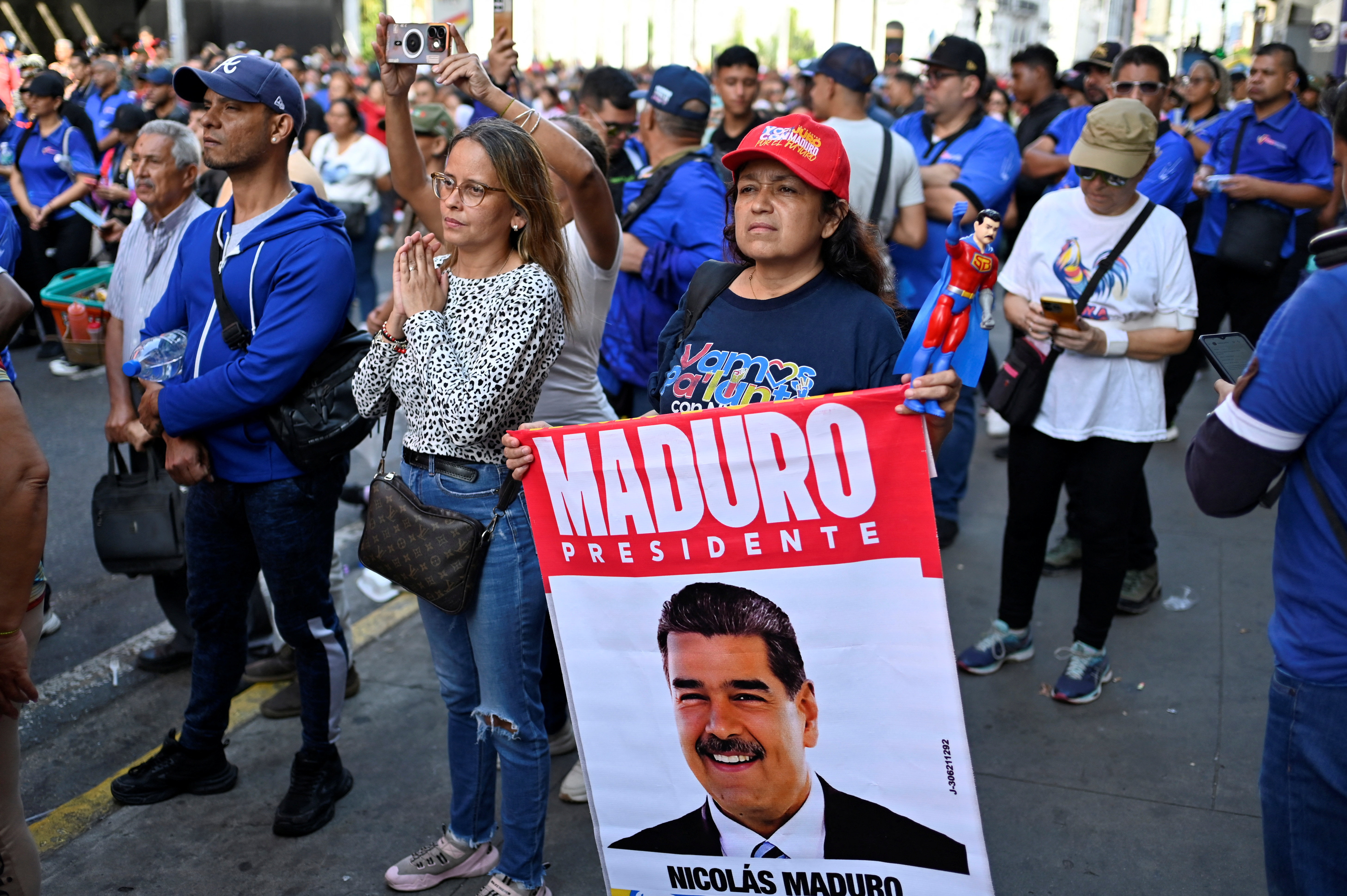 Demonstration outside the National Assembly in Caracas on the day Delcy Rodriguez was formally sworn in as Venezuela's interim president