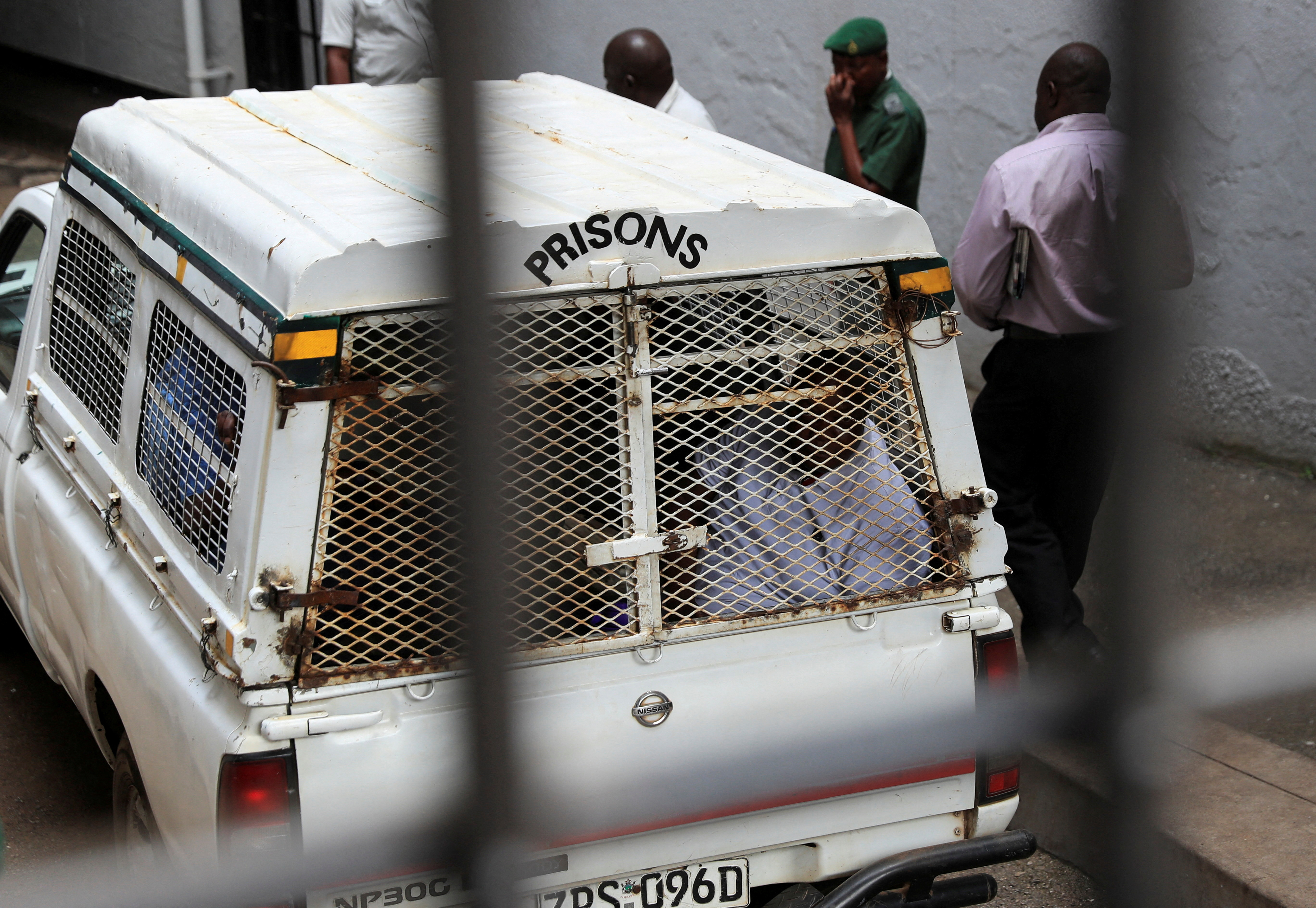 A prison van carrying opposition politician Job Sikhala arrives at the Harare Magistrates Court, for sentencing, in Harare