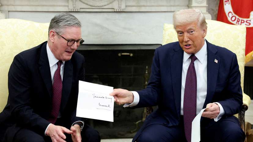 FILE PHOTO: U.S. President Donald Trump meets British Prime Minister Keir Starmer, in Washington, D.C.