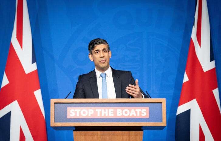 FILE PHOTO: British PM Sunak attends a press conference in Downing Street