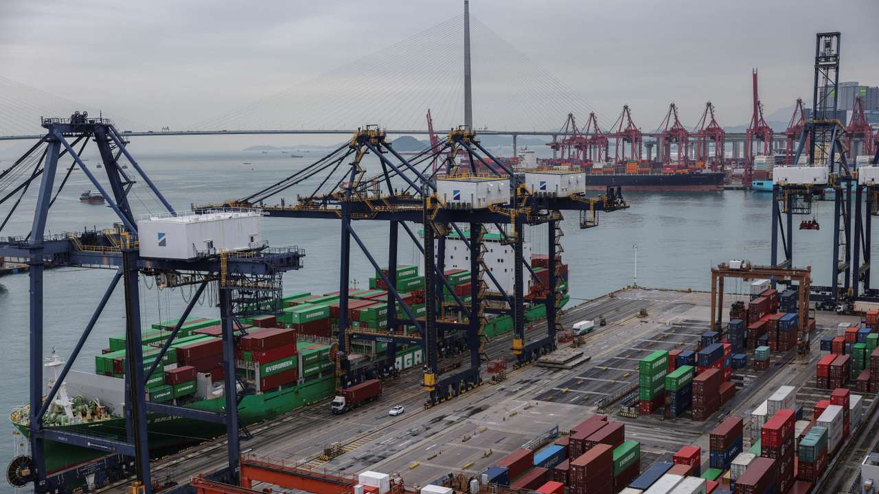 A general view of the container terminals at Kwai Chung, in Hong Kong