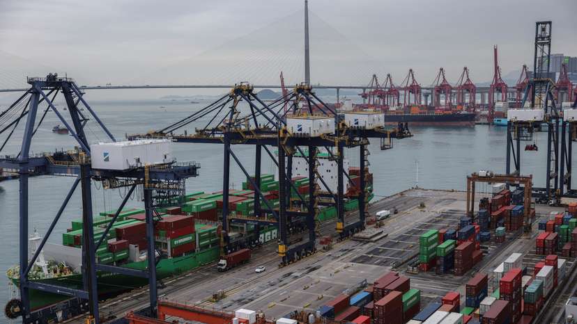 A general view of the container terminals at Kwai Chung, in Hong Kong