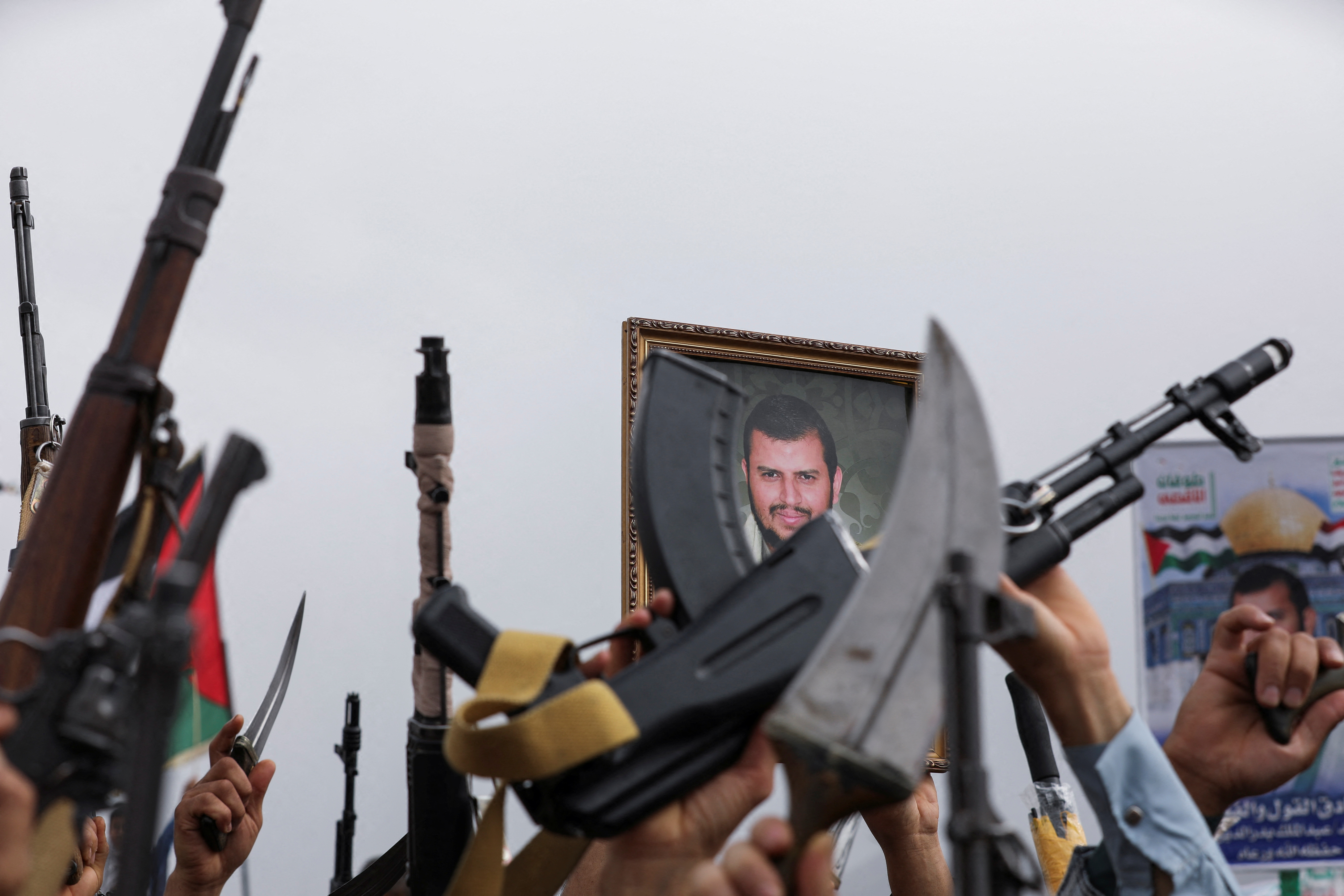 Protesters rally in solidarity with Palestinians, in Sanaa