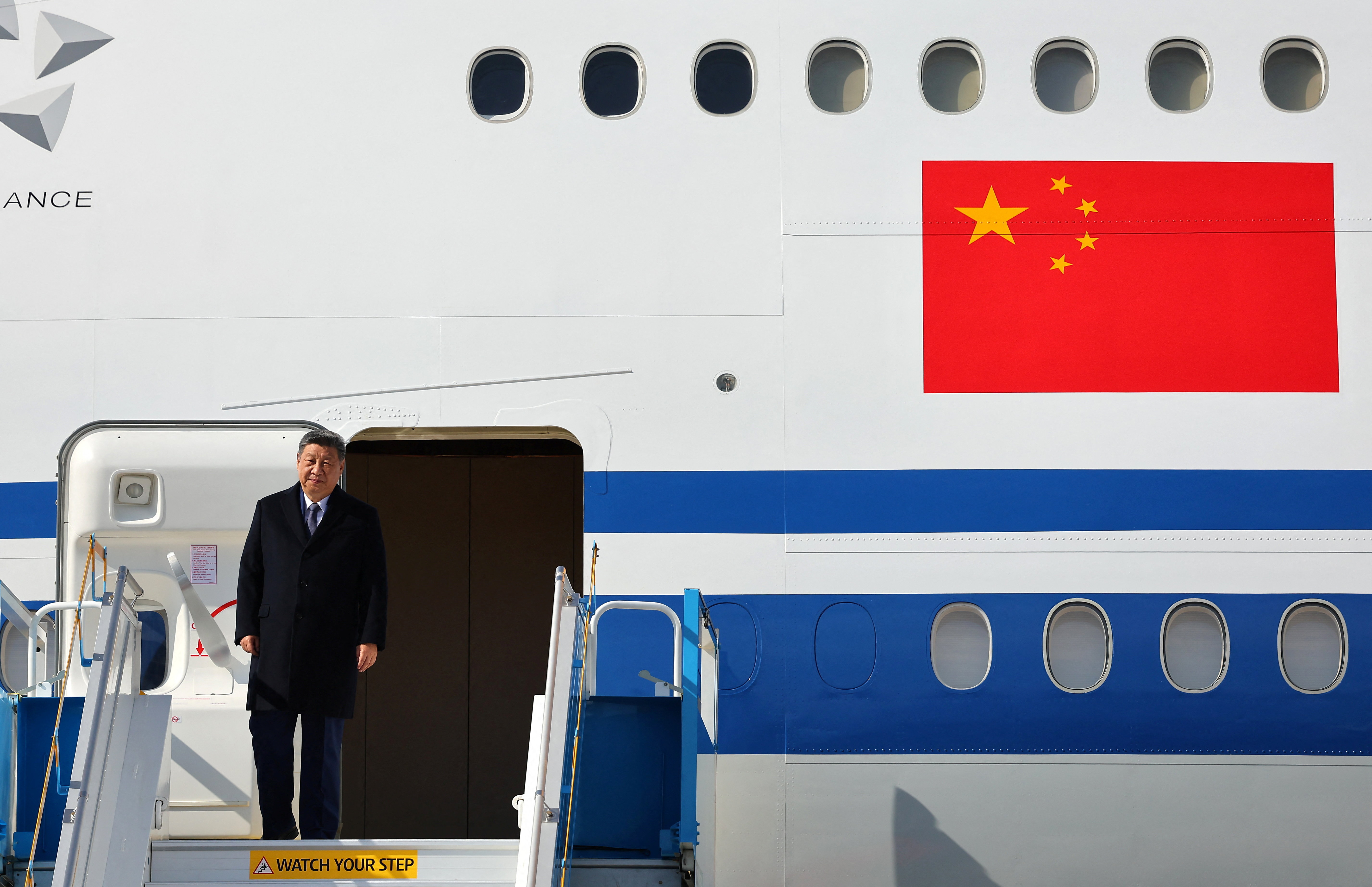 Chinese President Xi Jinping arrives at the Gimhae international airport in Busan
