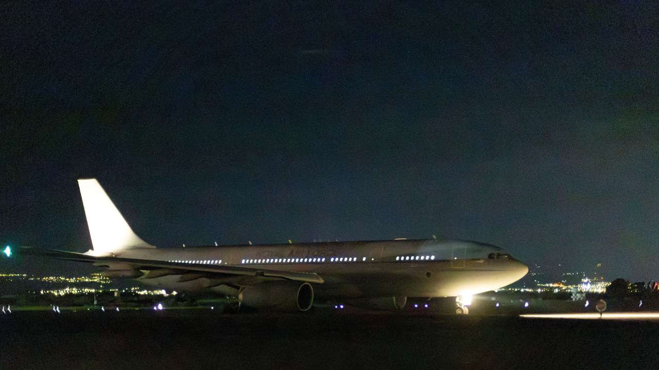 An RAF Voyager aircraft takes off to join the U.S.-led coalition from RAF Akrotiri